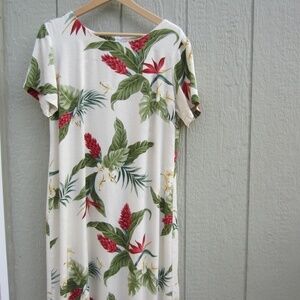 Shannon Marie Maxi Dress women's L‎ Tropical Floral Print Made in Hawaii Summery